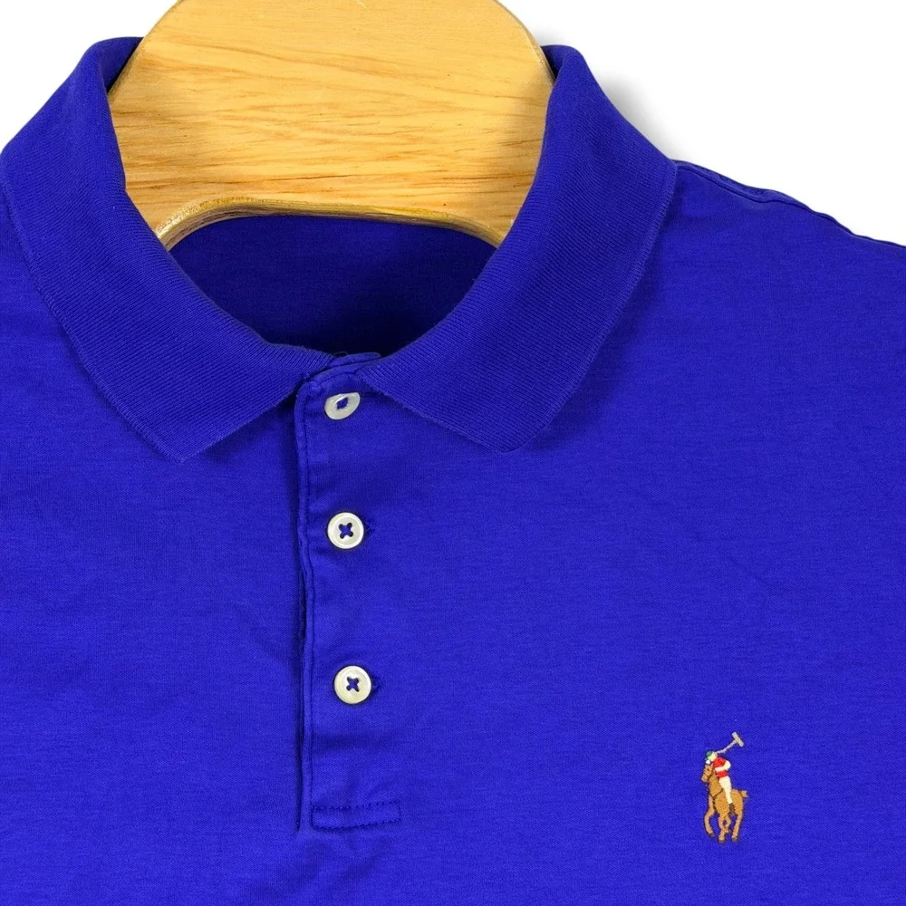 Polo Ralph Lauren Polo Shirt‎ Mens XXL Blue Classic Fit Cotton Flesh Pony Golf